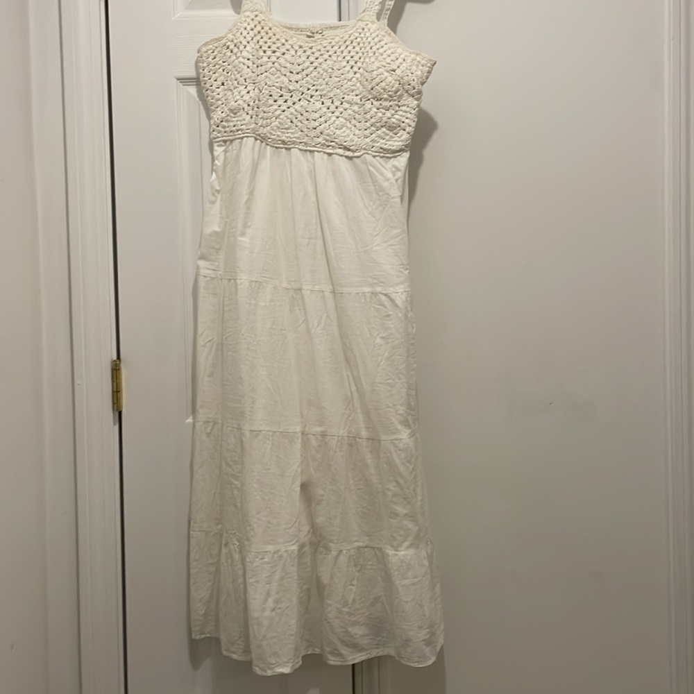 Beachy Maxi Dress Long Crochet Vacation Maxi Cotton Summer Sun - Cream Ivory